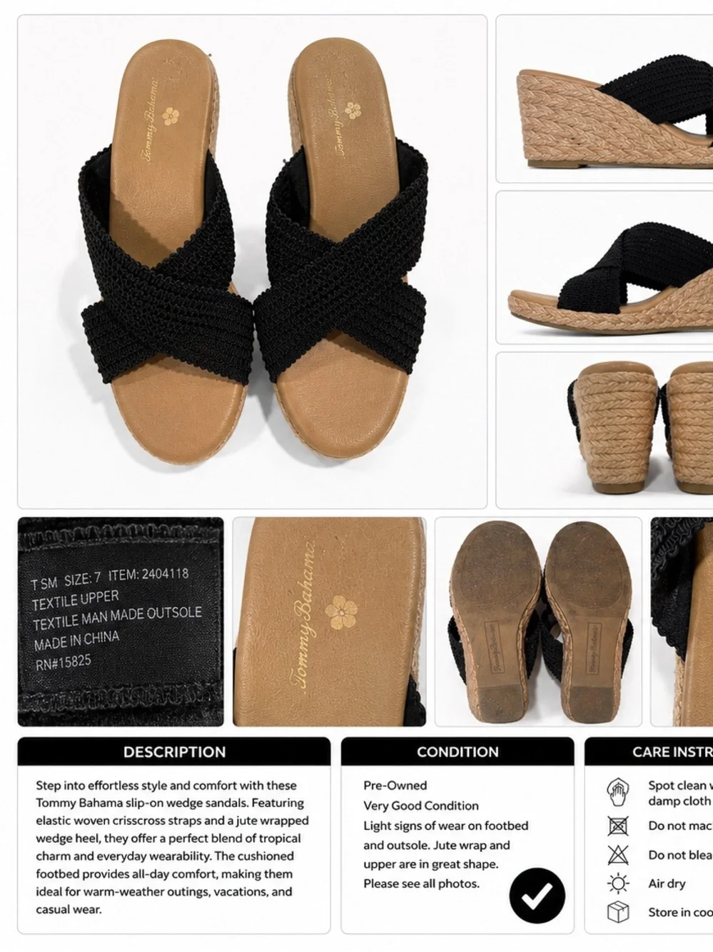 Tommy Bahama Black Crisscross Wedge Slide Sandals